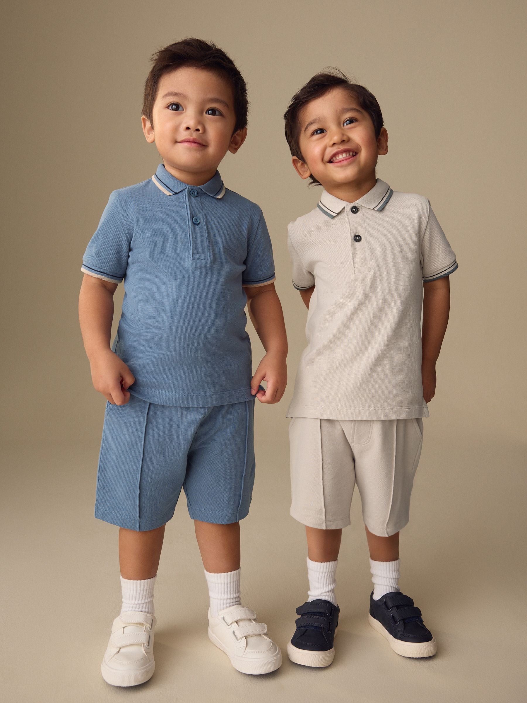 Blue/Neutral Short Sleeve Polo and Shorts Set 2 Pack (3mths-7yrs) image 1