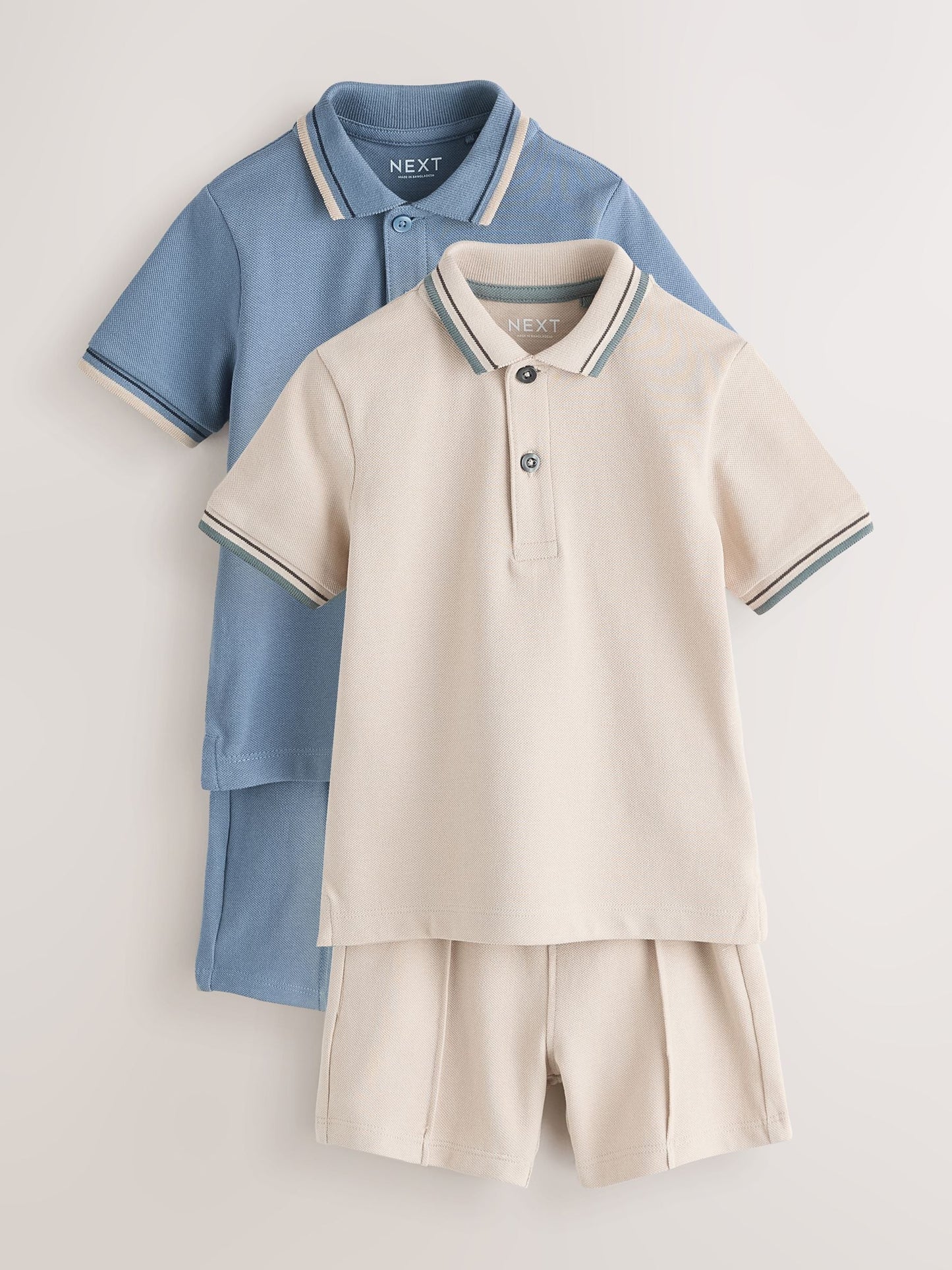 Blue/Neutral Short Sleeve Polo and Shorts Set 2 Pack (3mths-7yrs) image 5