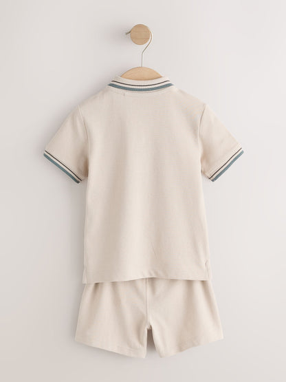 Blue/Neutral Short Sleeve Polo and Shorts Set 2 Pack (3mths-7yrs) image 7