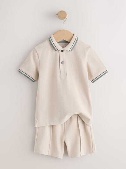 Blue/Neutral Short Sleeve Polo and Shorts Set 2 Pack (3mths-7yrs) image 8