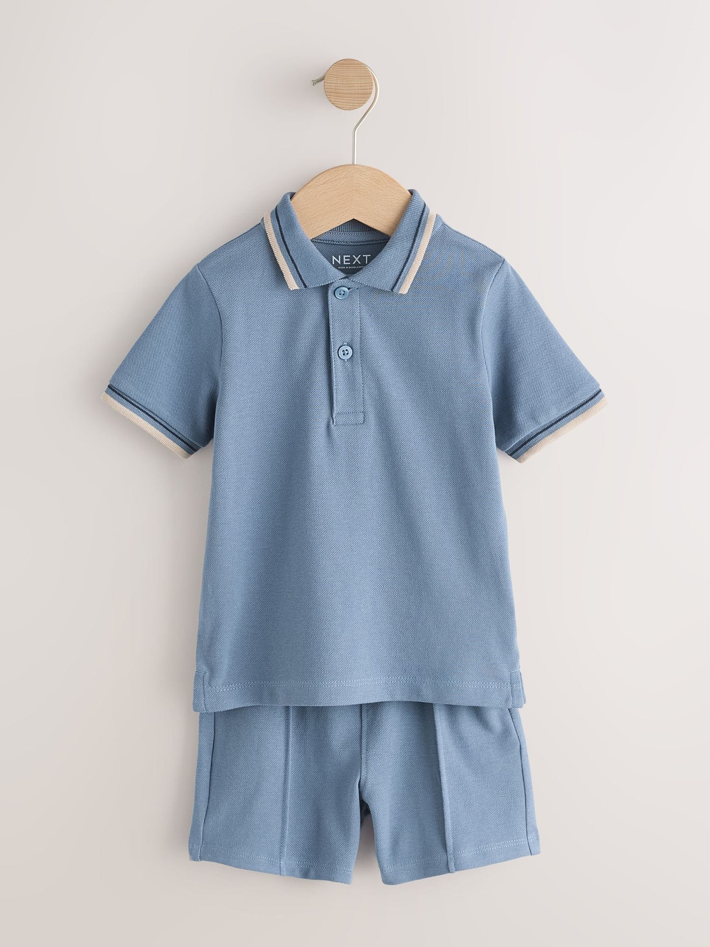Blue/Neutral Short Sleeve Polo and Shorts Set 2 Pack (3mths-7yrs) image 9