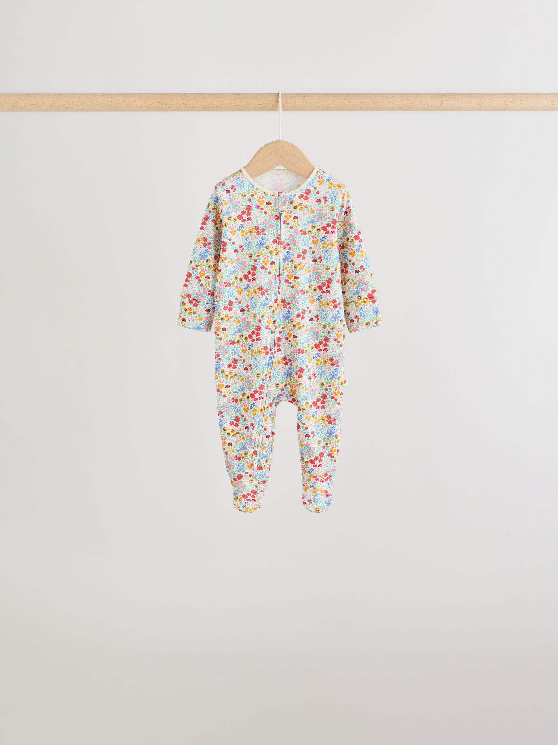 Pink/Green Two Way Zip Baby Sleepsuits 5 Pack (0mths-2yrs) image 5