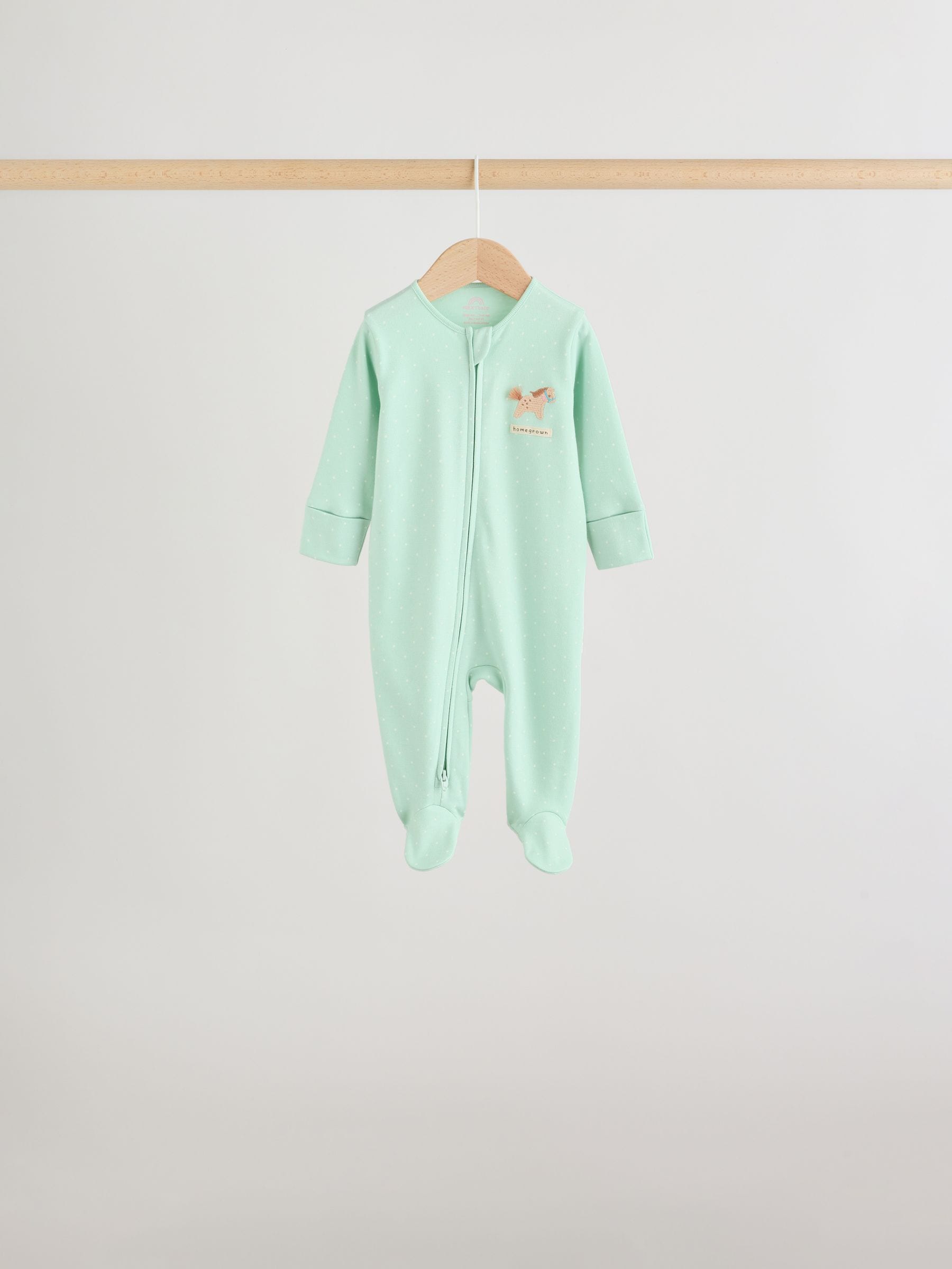 Pink/Green Two Way Zip Baby Sleepsuits 5 Pack (0mths-2yrs) image 7