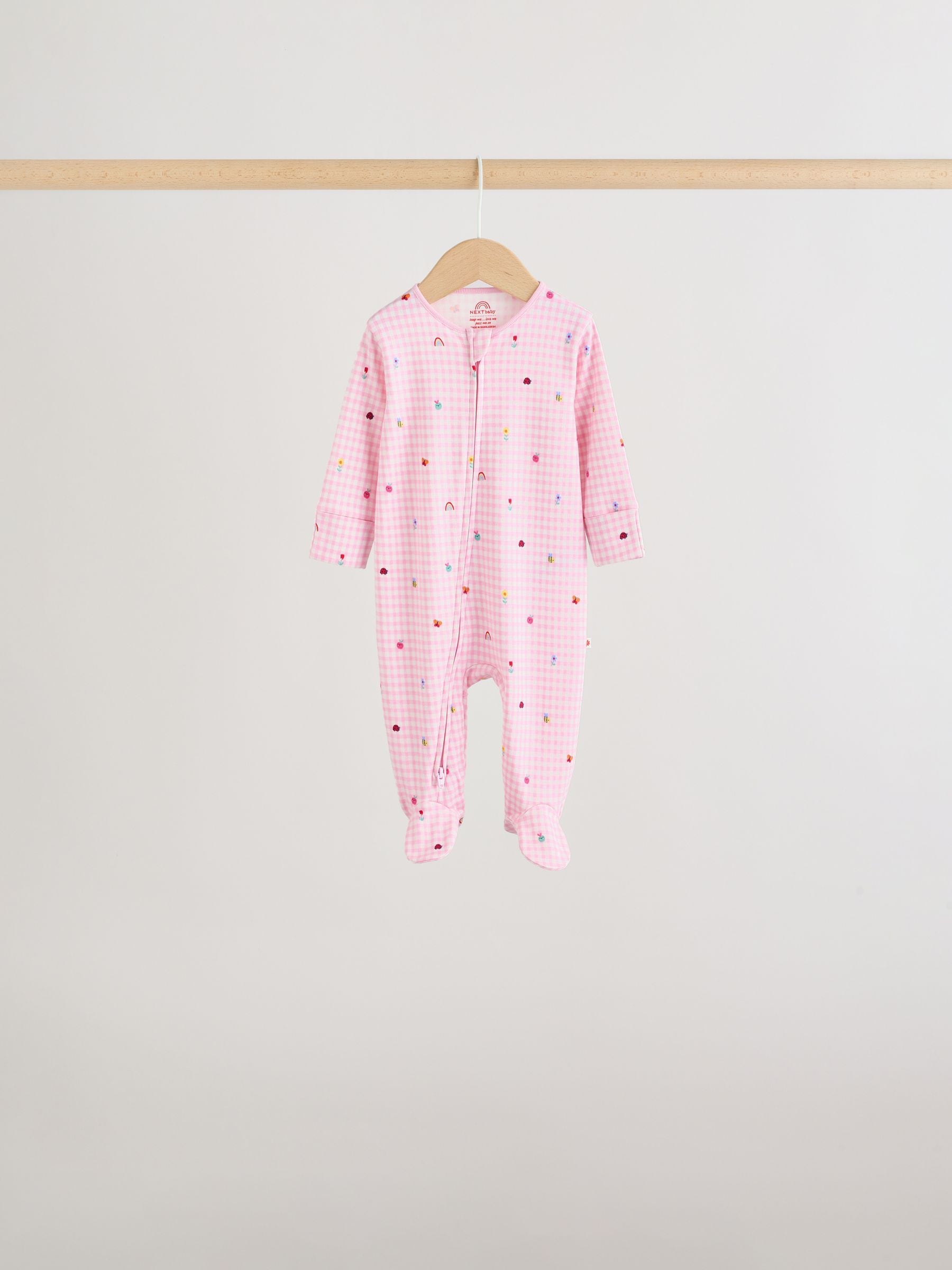 Pink/Green Two Way Zip Baby Sleepsuits 5 Pack (0mths-2yrs) image 8