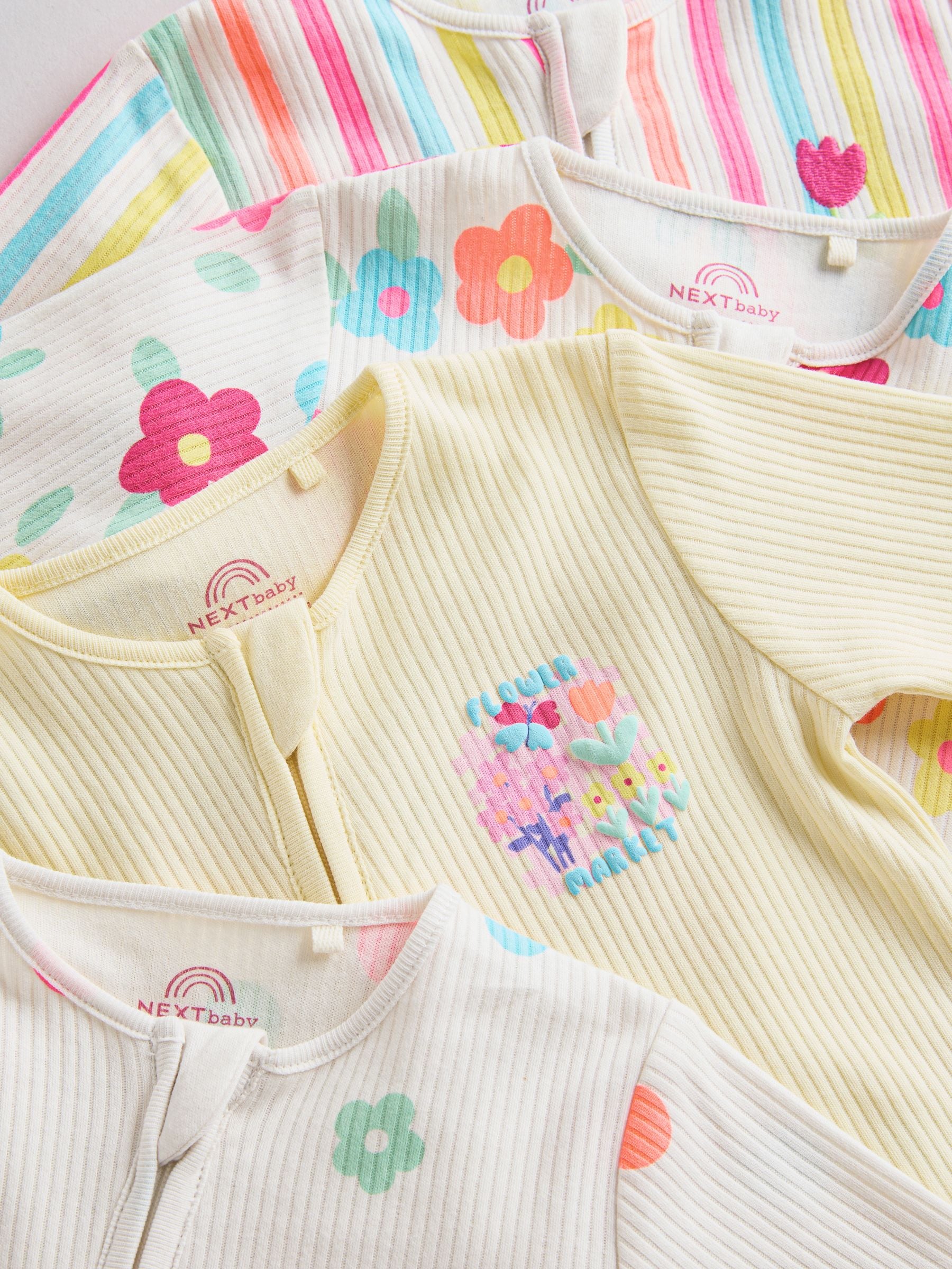 Yellow Two Way Zip Baby Sleepsuits 4 Pack (0mths-2yrs) image 7