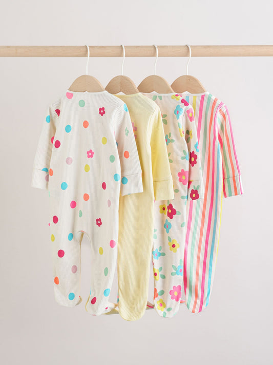 Yellow Two Way Zip Baby Sleepsuits 4 Pack (0mths-2yrs) image 2