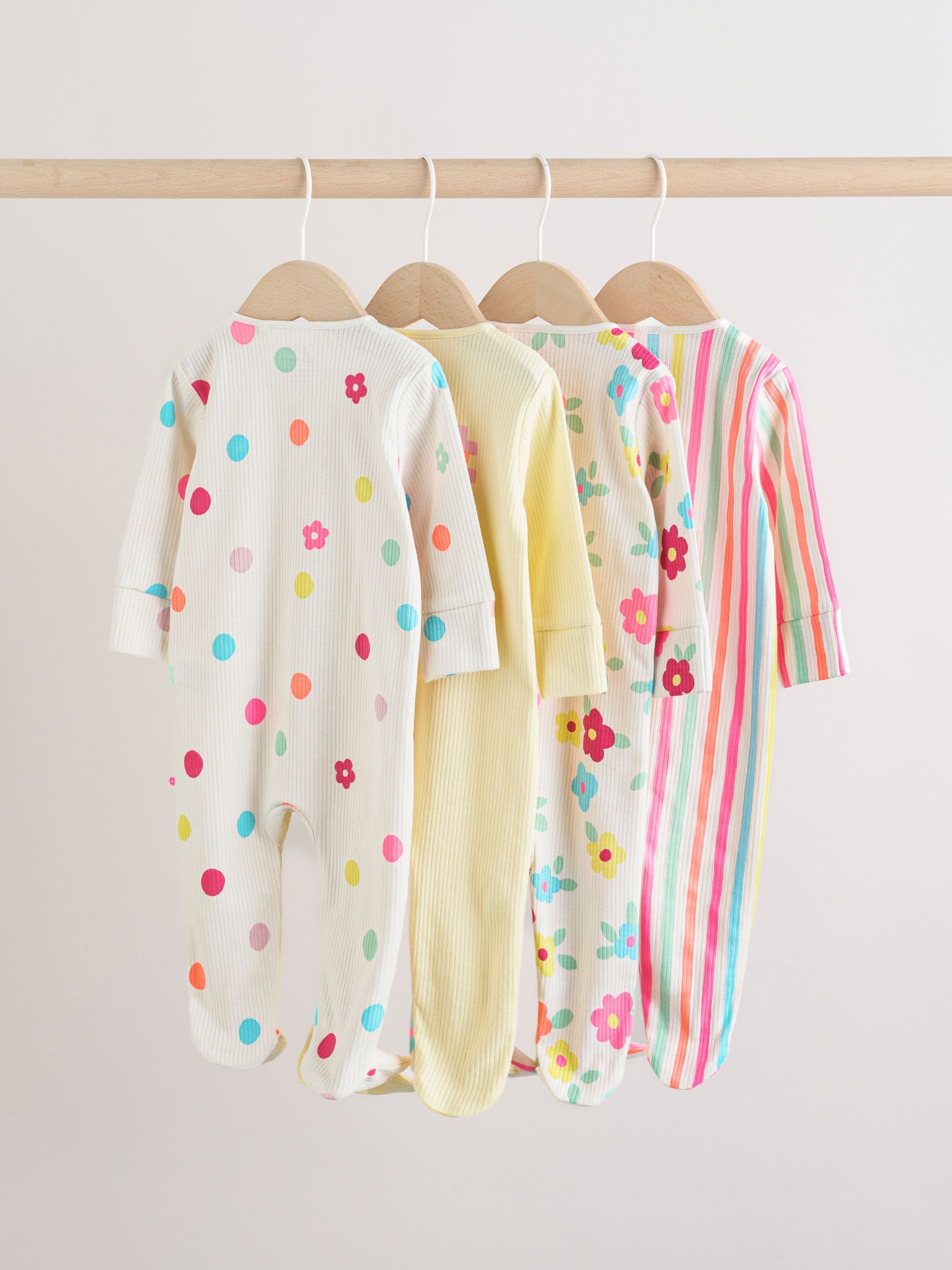 Yellow Two Way Zip Baby Sleepsuits 4 Pack (0mths-2yrs) image 2