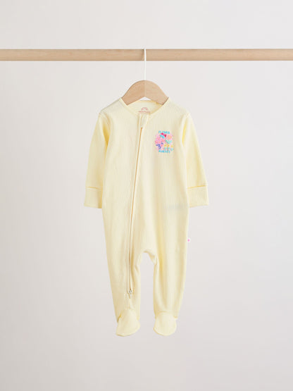 Yellow Two Way Zip Baby Sleepsuits 4 Pack (0mths-2yrs) image 5