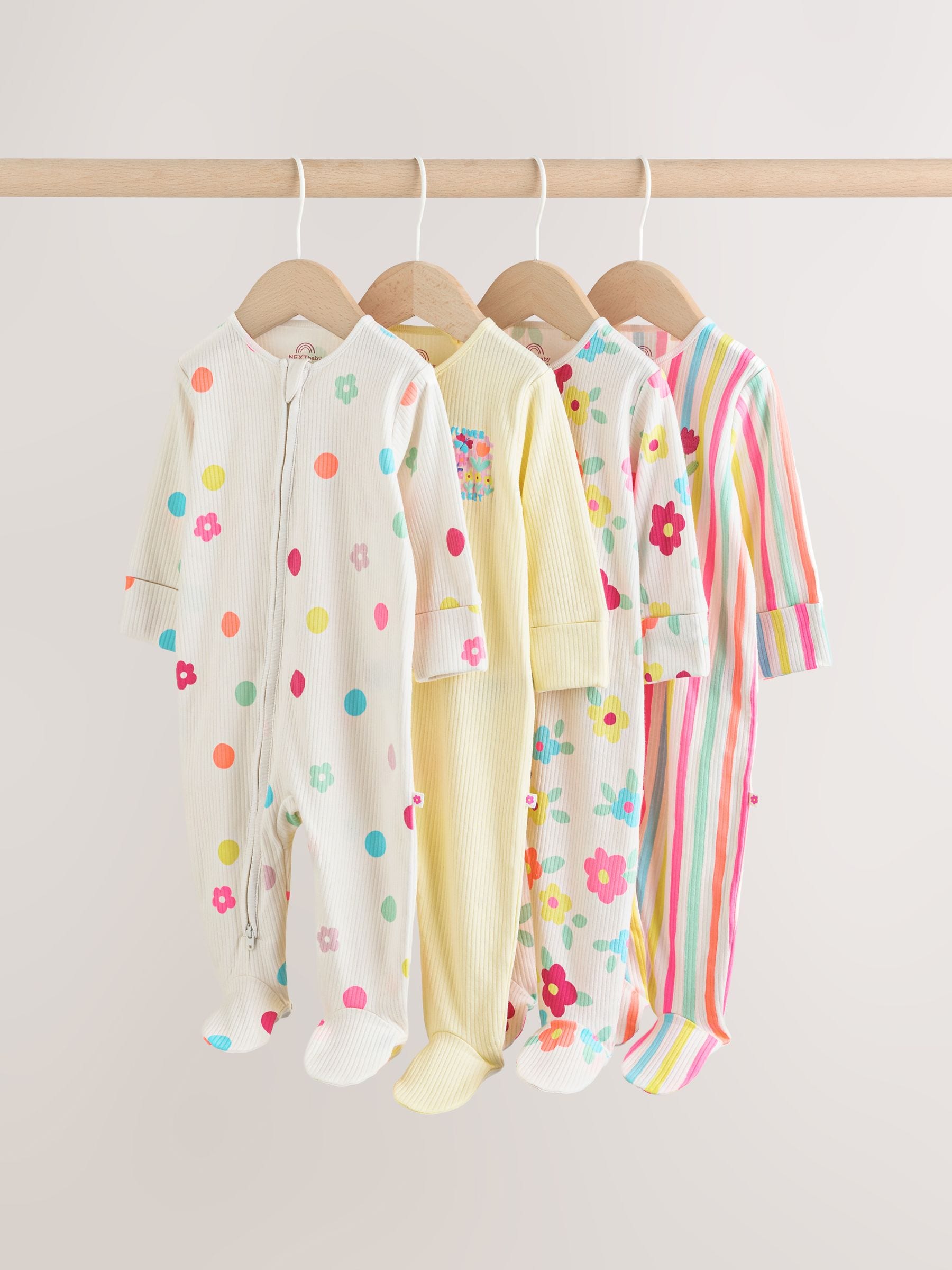 Yellow Two Way Zip Baby Sleepsuits 4 Pack (0mths-2yrs) image 1