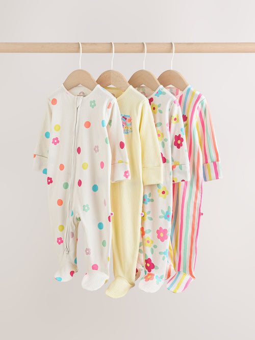 Yellow Two Way Zip Baby Sleepsuits 4 Pack (0mths-2yrs) image 1