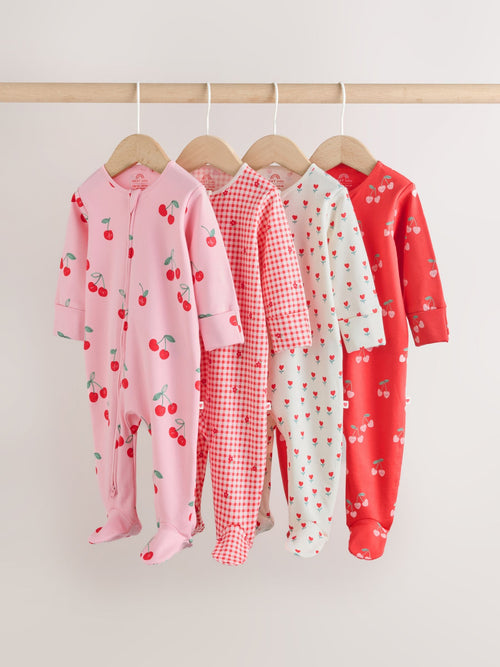 Red/Pink Two Way Zip Baby Sleepsuits 4 Pack (0mths-3yrs) image 1