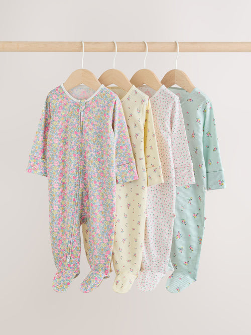 Pink/Yellow Two Way Zip Baby Sleepsuits 4 Pack (0-2yrs) image 1