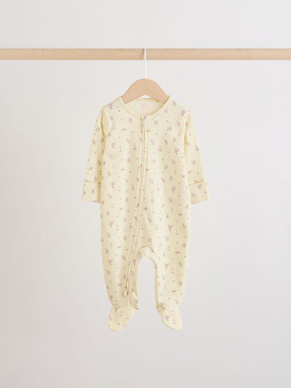 Pink/Yellow Two Way Zip Baby Sleepsuits 4 Pack (0-2yrs) image 3