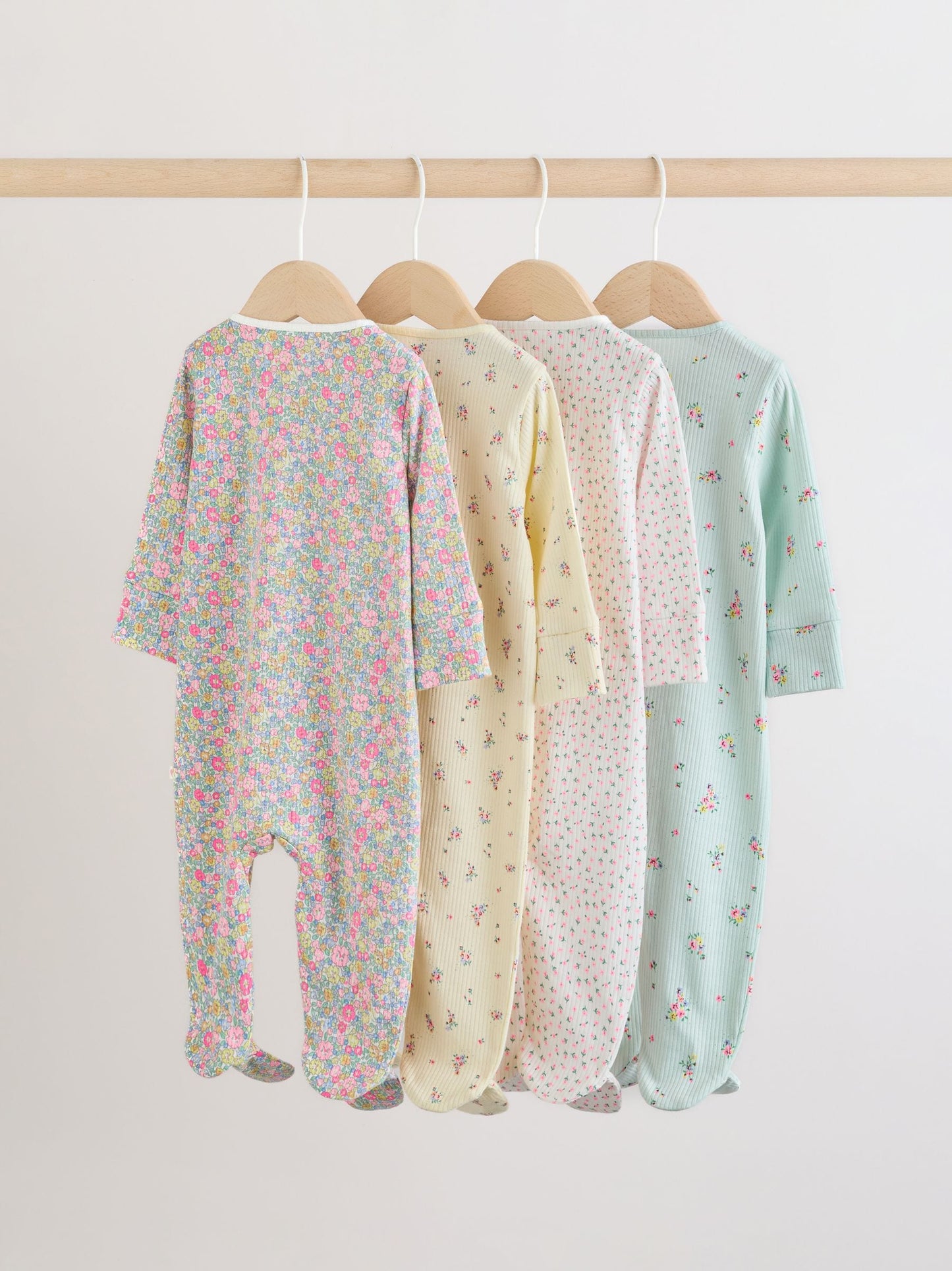 Pink/Yellow Two Way Zip Baby Sleepsuits 4 Pack (0-2yrs) image 6