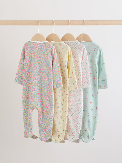 Pink/Yellow Two Way Zip Baby Sleepsuits 4 Pack (0-2yrs) image 6