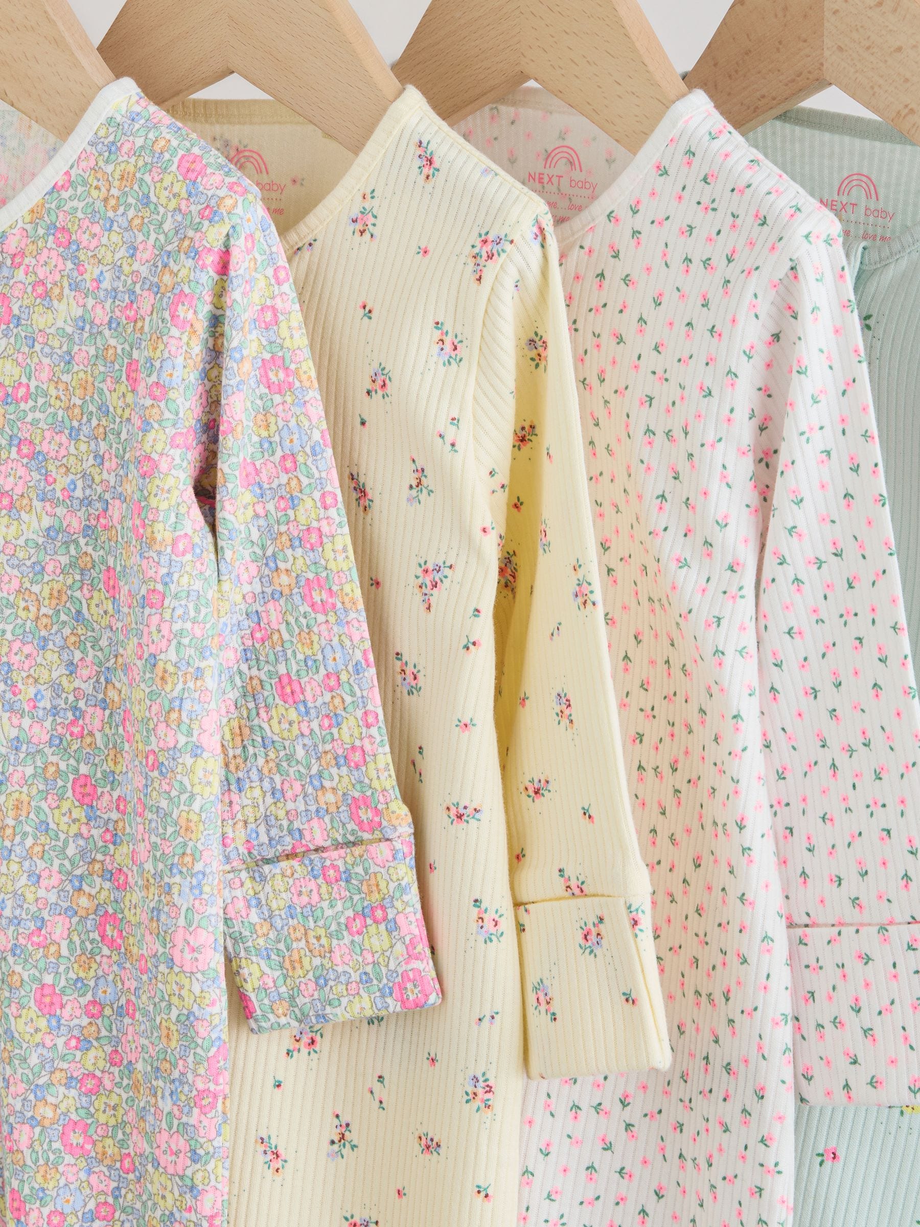 Pink/Yellow Two Way Zip Baby Sleepsuits 4 Pack (0-2yrs) image 8