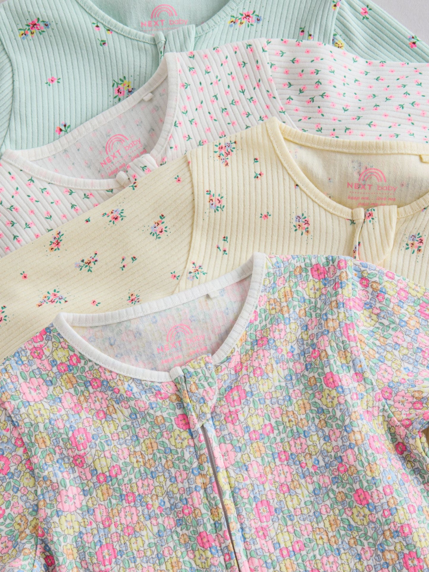 Pink/Yellow Two Way Zip Baby Sleepsuits 4 Pack (0-2yrs) image 9