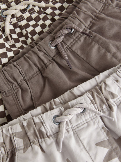 Dsiney Kidz - Brown/Star/Checkerboard Pull On Shorts 3 Pack (3mths-7yrs) image 6
