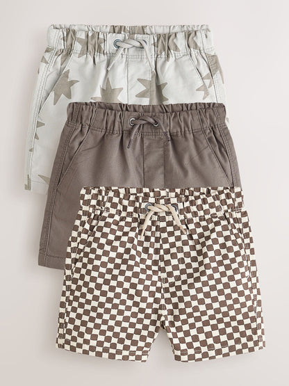 Dsiney Kidz - Brown/Star/Checkerboard Pull On Shorts 3 Pack (3mths-7yrs) image 1