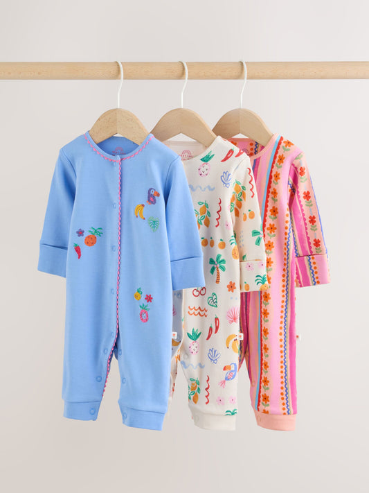 Blue/Pink Baby Sleepsuits 3 Pack (0mths-3yrs) image 1