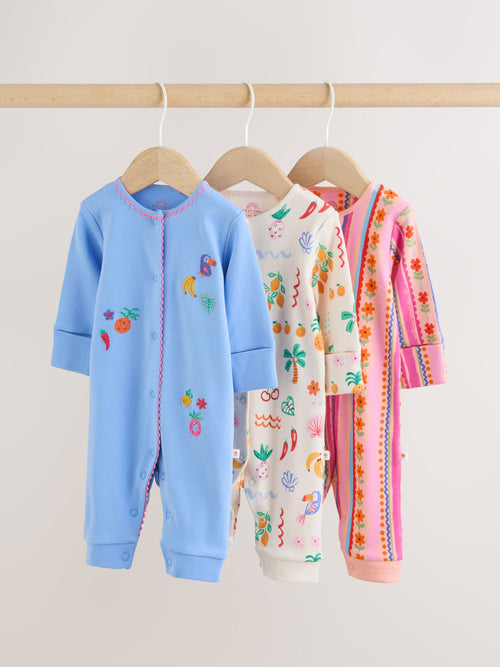 Blue/Pink Baby Sleepsuits 3 Pack (0mths-3yrs) image 1
