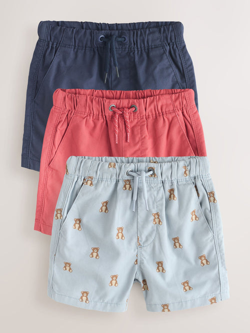 Navy/Red/Bear Pull On Shorts 3 Pack (3mths-7yrs) image 1