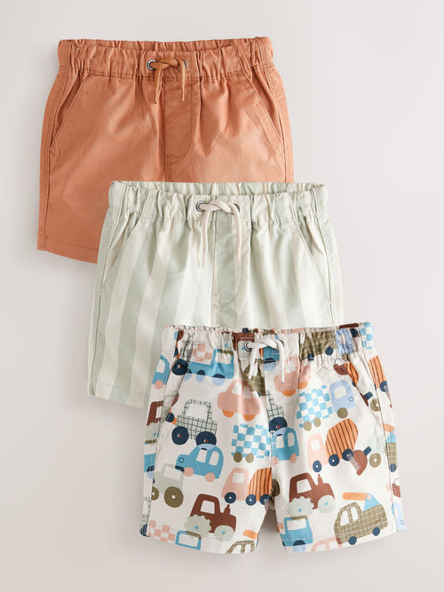 Rust Orange/Stripe/Transport Pull On Shorts 3 Pack (3mths-7yrs) image 1