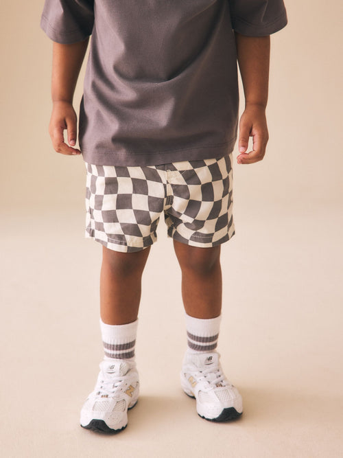 Grey/White Checkerboard Pull On Shorts (3mths-7yrs) image 1