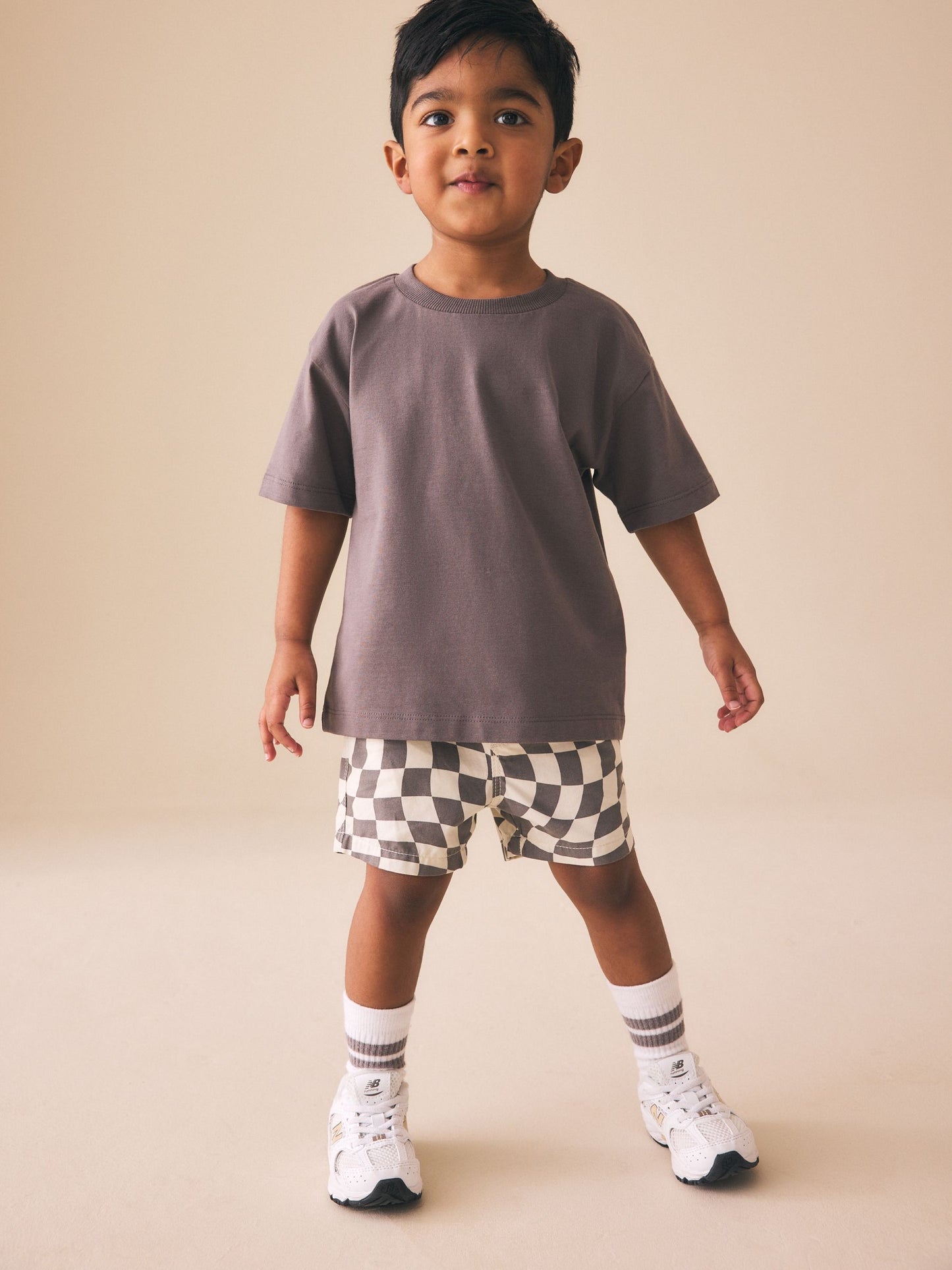 Grey/White Checkerboard Pull On Shorts (3mths-7yrs) image 2