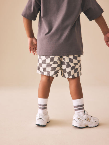 Grey/White Checkerboard Pull On Shorts (3mths-7yrs) image 3