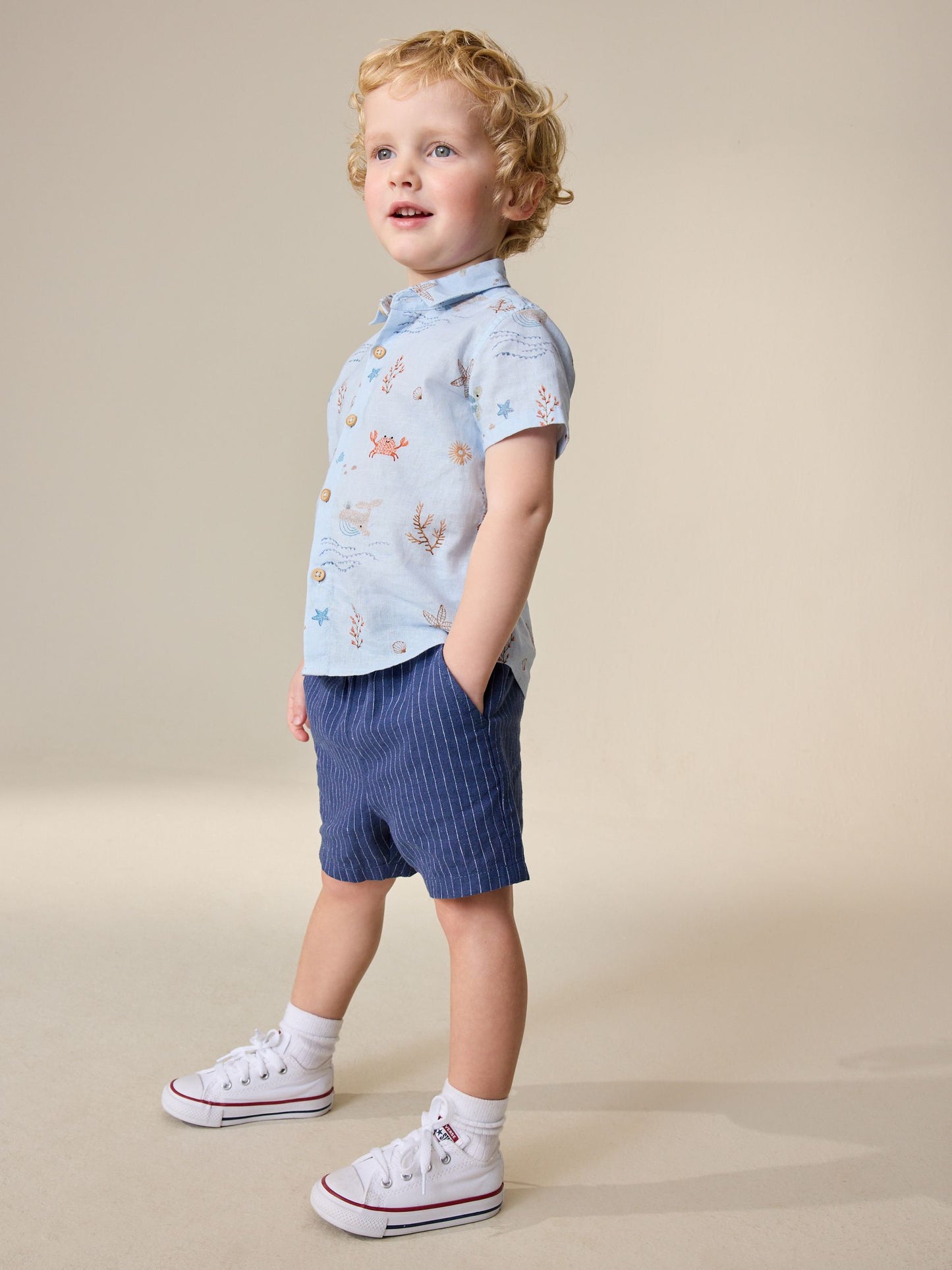 Dsiney Kidz - Navy Stripe Linen Blend Pull On Shorts (3mths-7yrs) image 2