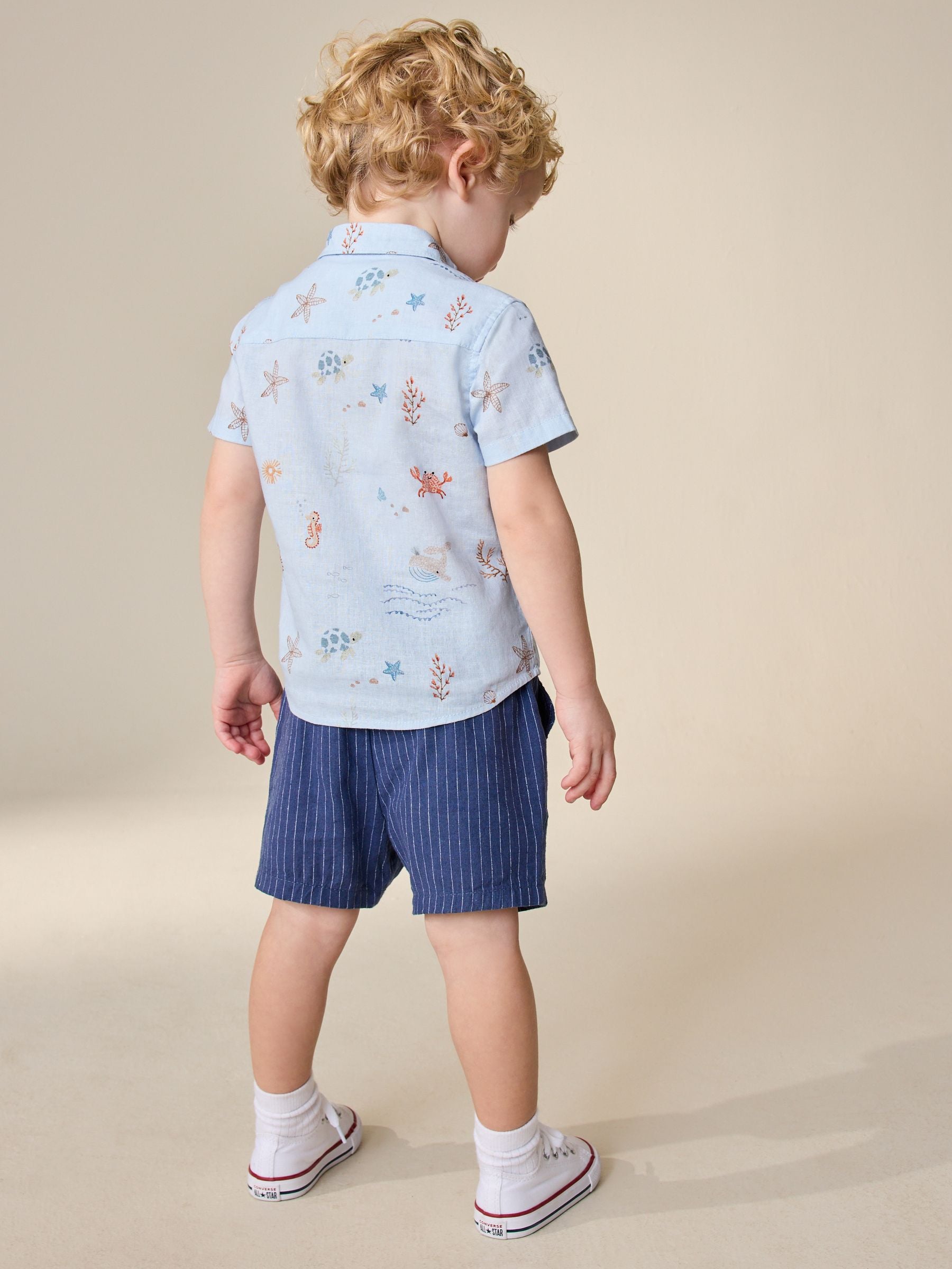 Dsiney Kidz - Navy Stripe Linen Blend Pull On Shorts (3mths-7yrs) image 3