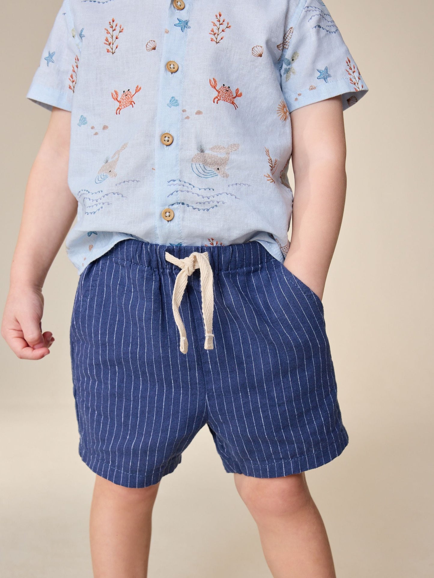 Dsiney Kidz - Navy Stripe Linen Blend Pull On Shorts (3mths-7yrs) image 4
