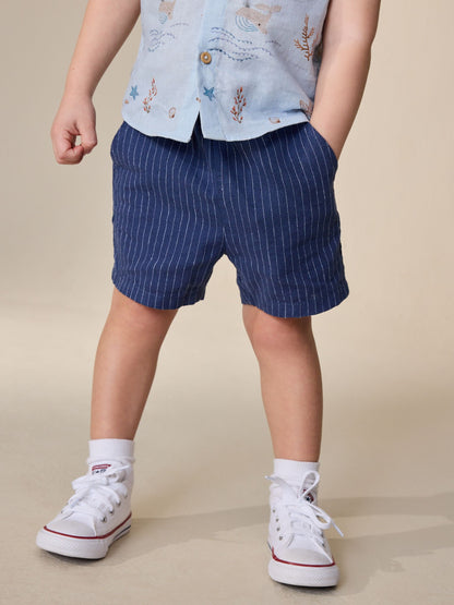 Dsiney Kidz - Navy Stripe Linen Blend Pull On Shorts (3mths-7yrs) image 1