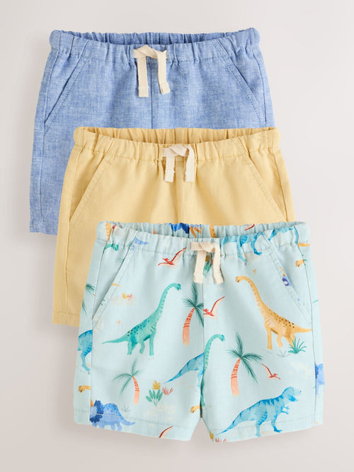 Blue/Yellow/Dino Linen Blend Shorts 3 Pack (3mths-7yrs) image 1