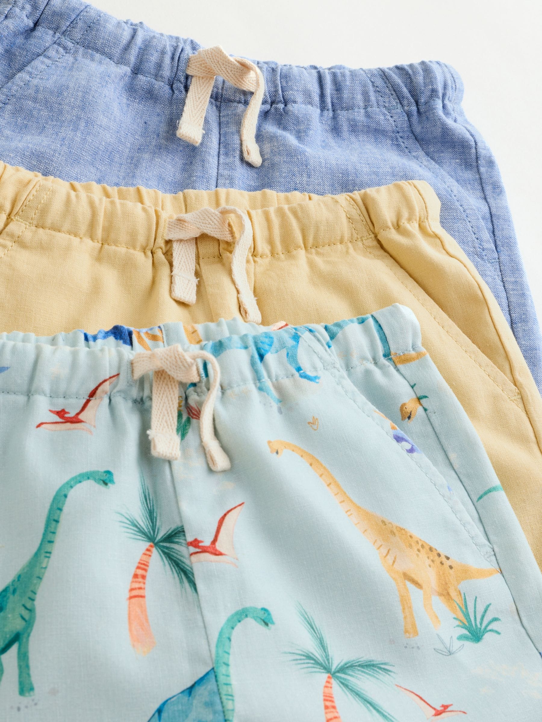 Dsiney Kidz - Blue/Yellow/Dino Linen Blend Shorts 3 Pack (3mths-7yrs) image 6