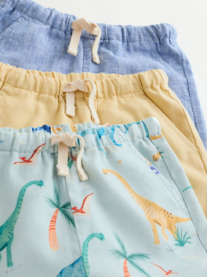 Dsiney Kidz - Blue/Yellow/Dino Linen Blend Shorts 3 Pack (3mths-7yrs) image 6