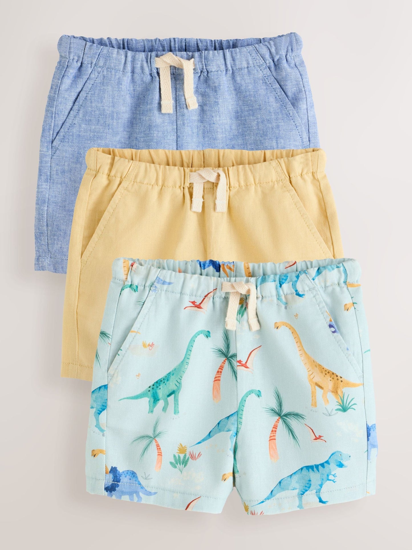 Dsiney Kidz - Blue/Yellow/Dino Linen Blend Shorts 3 Pack (3mths-7yrs) image 1