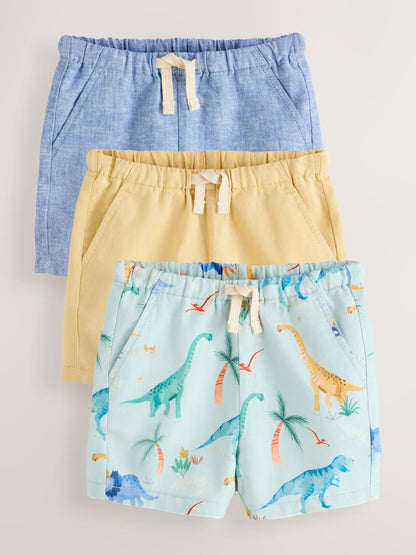 Dsiney Kidz - Blue/Yellow/Dino Linen Blend Shorts 3 Pack (3mths-7yrs) image 1