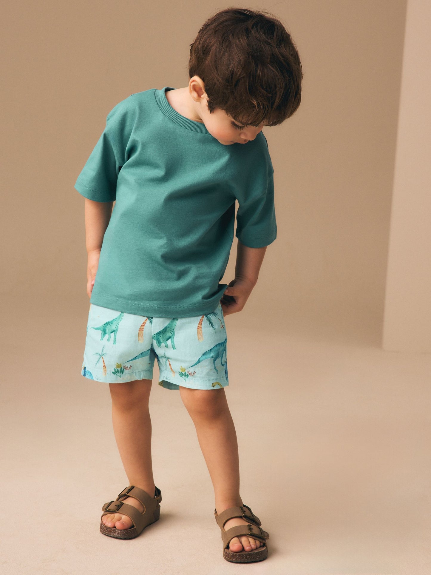 Dsiney Kidz - Blue Dino Print Linen Blend Pull On Shorts (3mths-7yrs) image 2