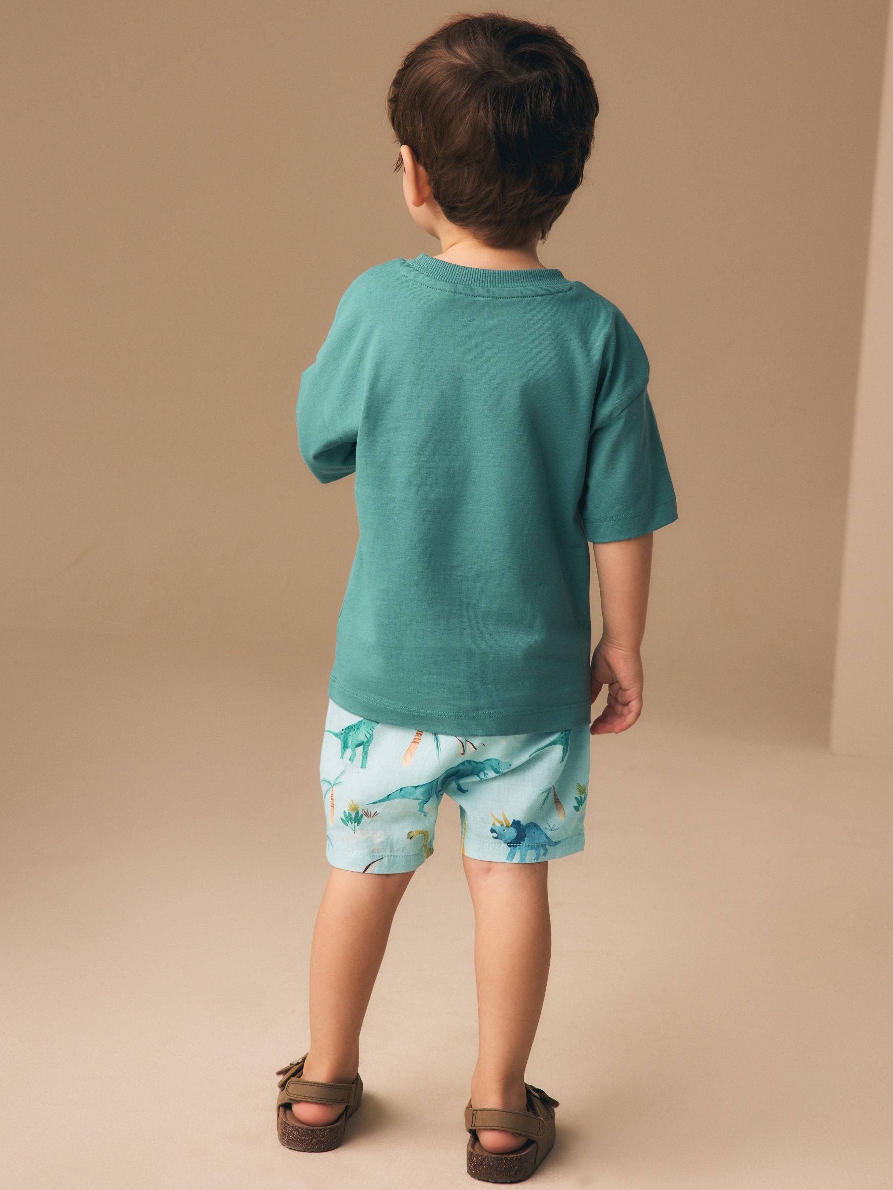 Dsiney Kidz - Blue Dino Print Linen Blend Pull On Shorts (3mths-7yrs) image 3