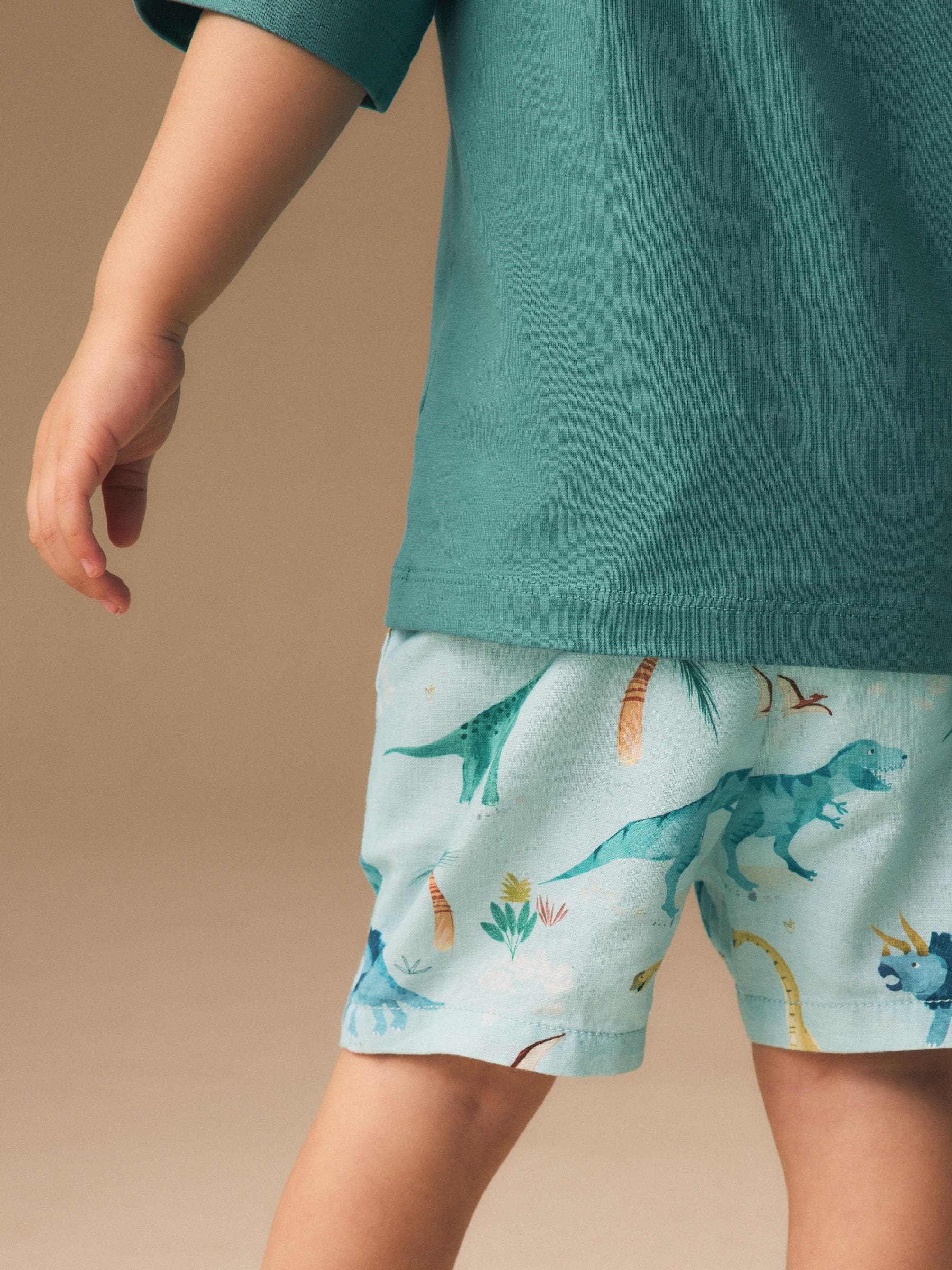 Dsiney Kidz - Blue Dino Print Linen Blend Pull On Shorts (3mths-7yrs) image 4