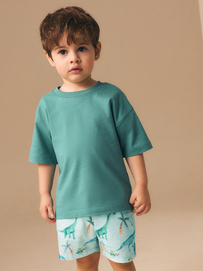 Dsiney Kidz - Blue Dino Print Linen Blend Pull On Shorts (3mths-7yrs) image 1