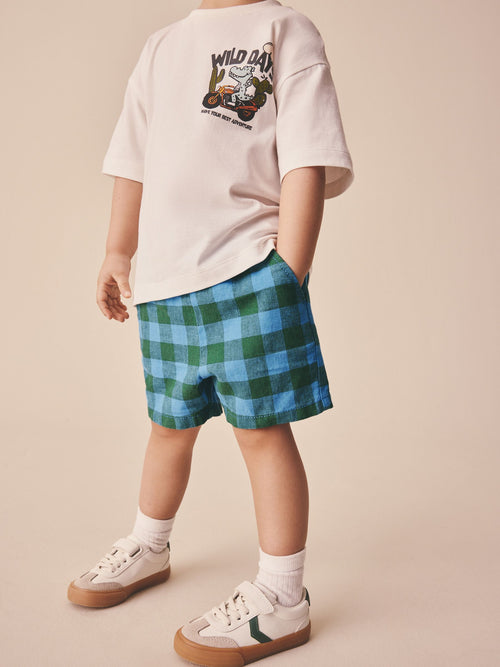 Blue/Green Gingham Linen Blend Pull On Shorts (3mths-7yrs) image 1