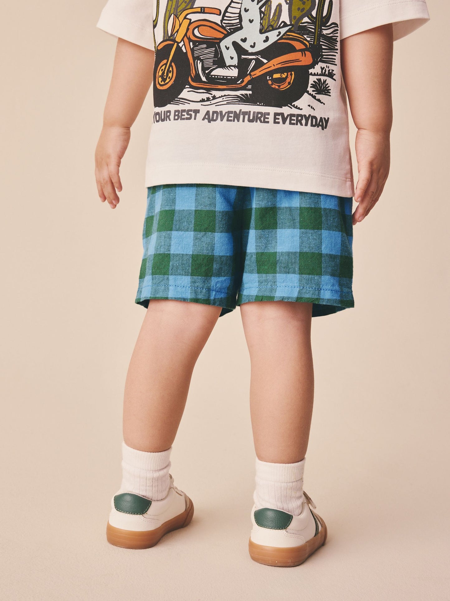 Blue/Green Gingham Linen Blend Pull On Shorts (3mths-7yrs) image 3