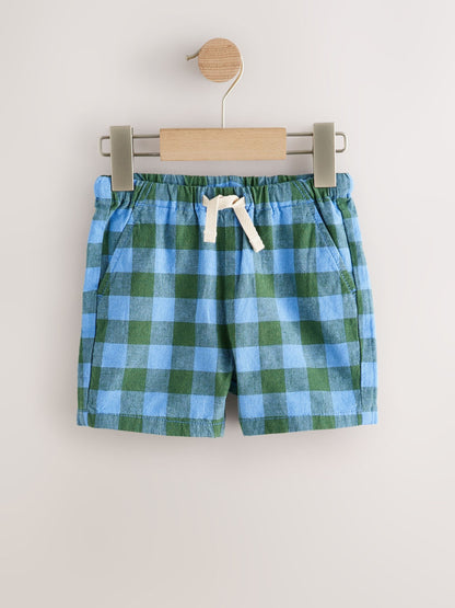 Blue/Green Gingham Linen Blend Pull On Shorts (3mths-7yrs) image 5