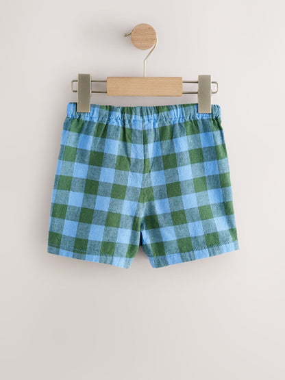 Blue/Green Gingham Linen Blend Pull On Shorts (3mths-7yrs) image 6