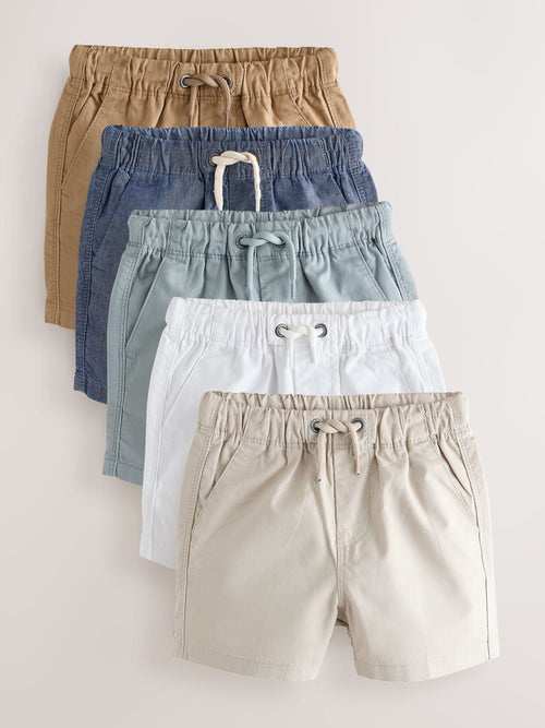 Navy/Chambray/Tan/White/Blue Pull On Shorts 5 Pack (3mths-7yrs) image 1