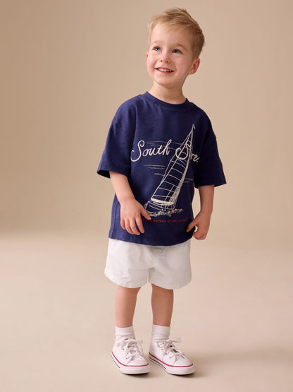 Navy/Chambray/Tan/White/Blue Pull On Shorts 5 Pack (3mths-7yrs) image 10