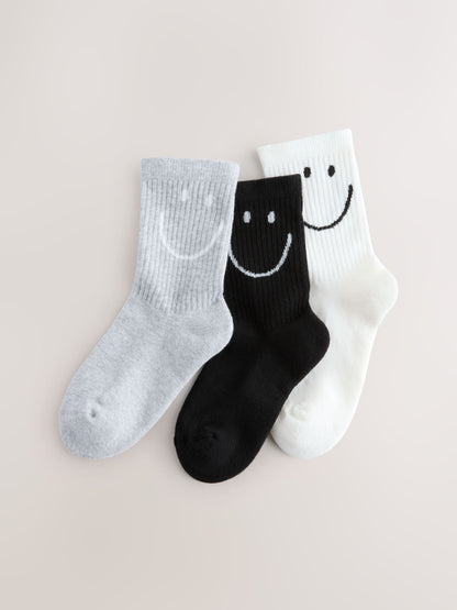 Black White and Grey Cotton Rich Cushioned Sole Ankle Socks 3 Pack image 1